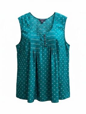 Roaman's Teal Sleeveless Pintuck Button-Front Camisole